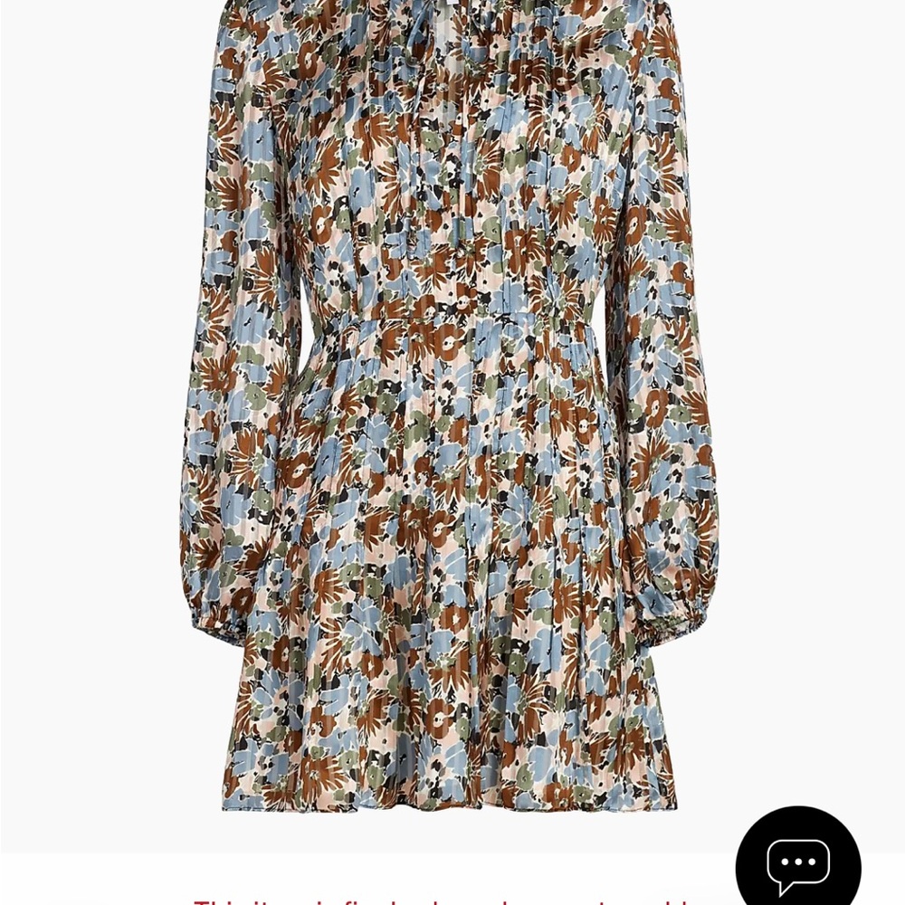 Veronica Beard Floral Pleated Midi Dress in Light Blue, Brown, Olive